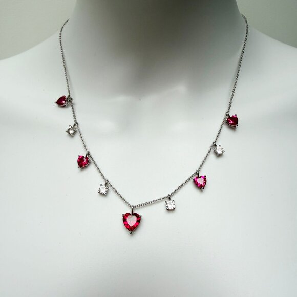 Jewelry - Beautiful Created Ruby & Created White Sapphire Heart Sterling Silver Necklace